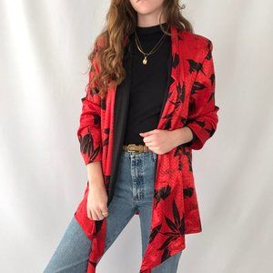 Vintage Boho Silky Open Blazer Cardigan Bohemian Coastal Hippie Kimono Cover Up